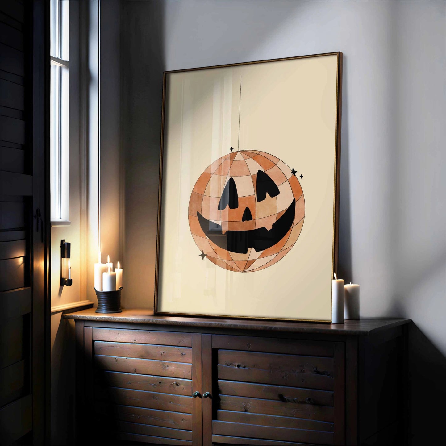 Jack-O'-Lantern Disco Ball Print – Halloween Wall Art