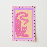 Pink Cat Wall Art – Maximalist Animal Poster