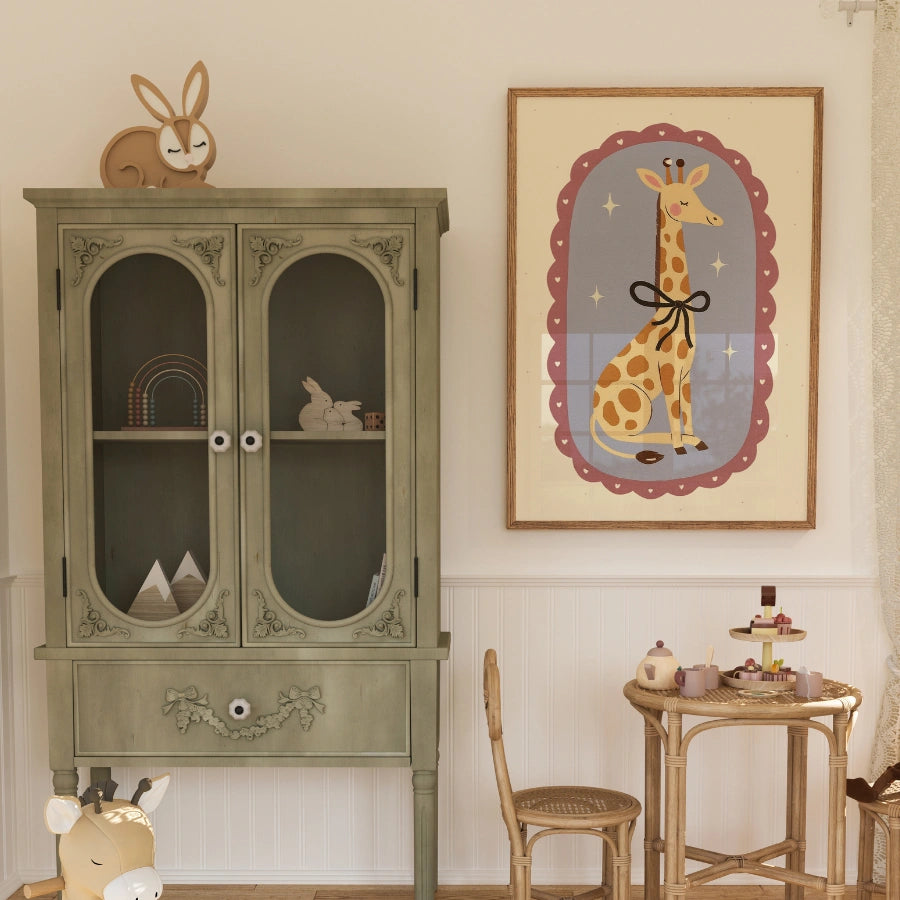 Giraffe Nursery Print - Cute Animal Wall Art with Bow