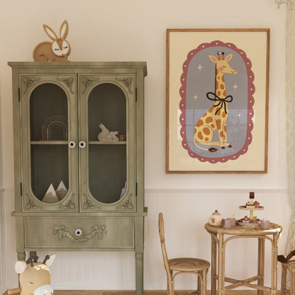 Giraffe Nursery Print - Cute Animal Wall Art with Bow