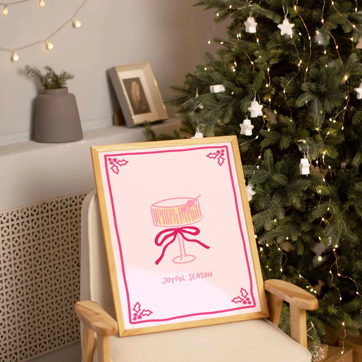Retro Pink Holiday Cocktail Print