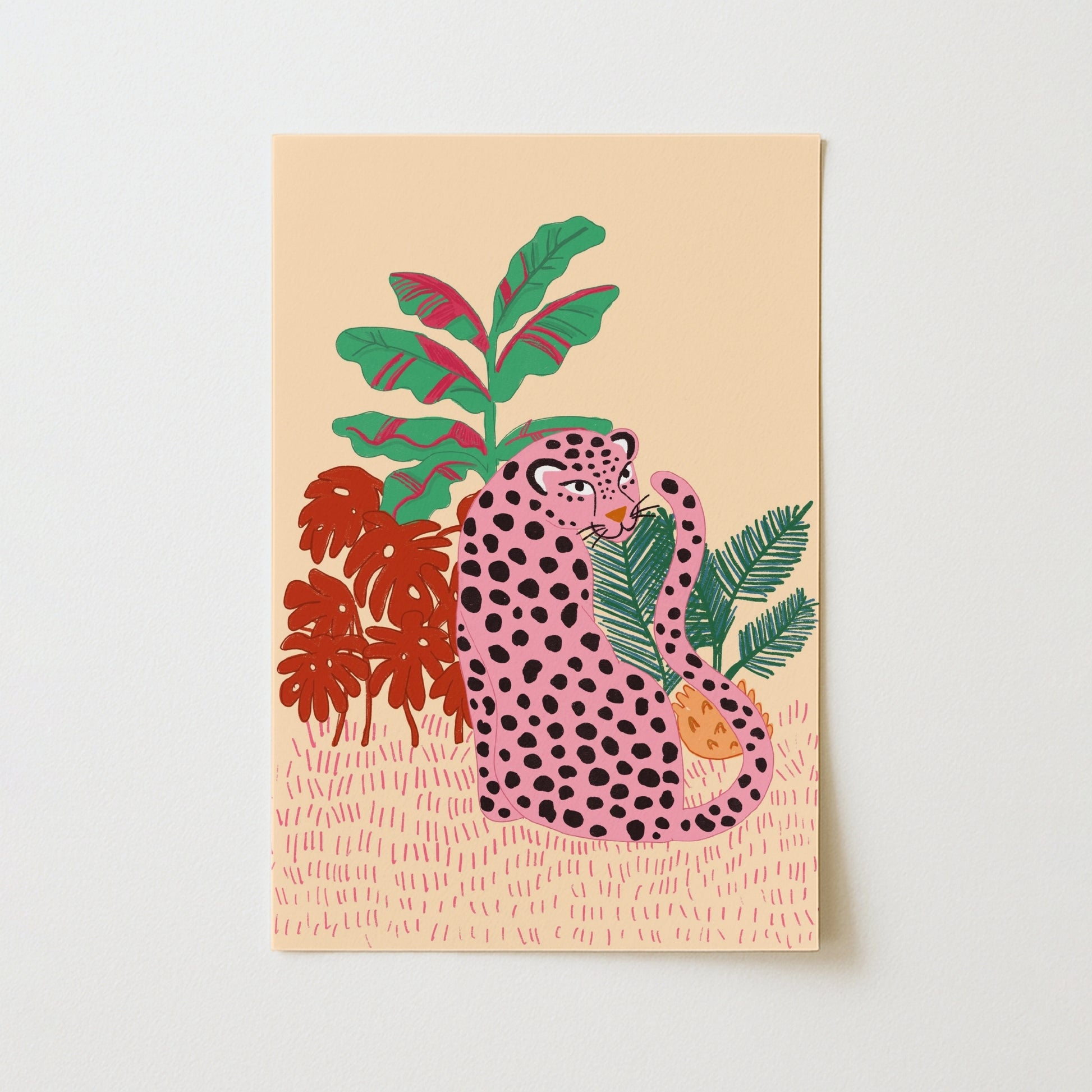 Pink Leopard Jungle Wall Art – Bold Tropical Animal Print