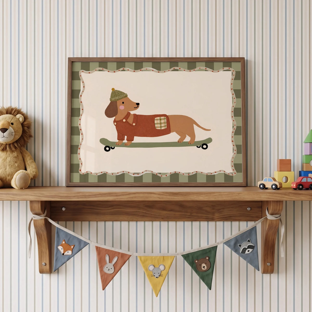 Dachshund on Skateboard with Hat – Poster per bambini