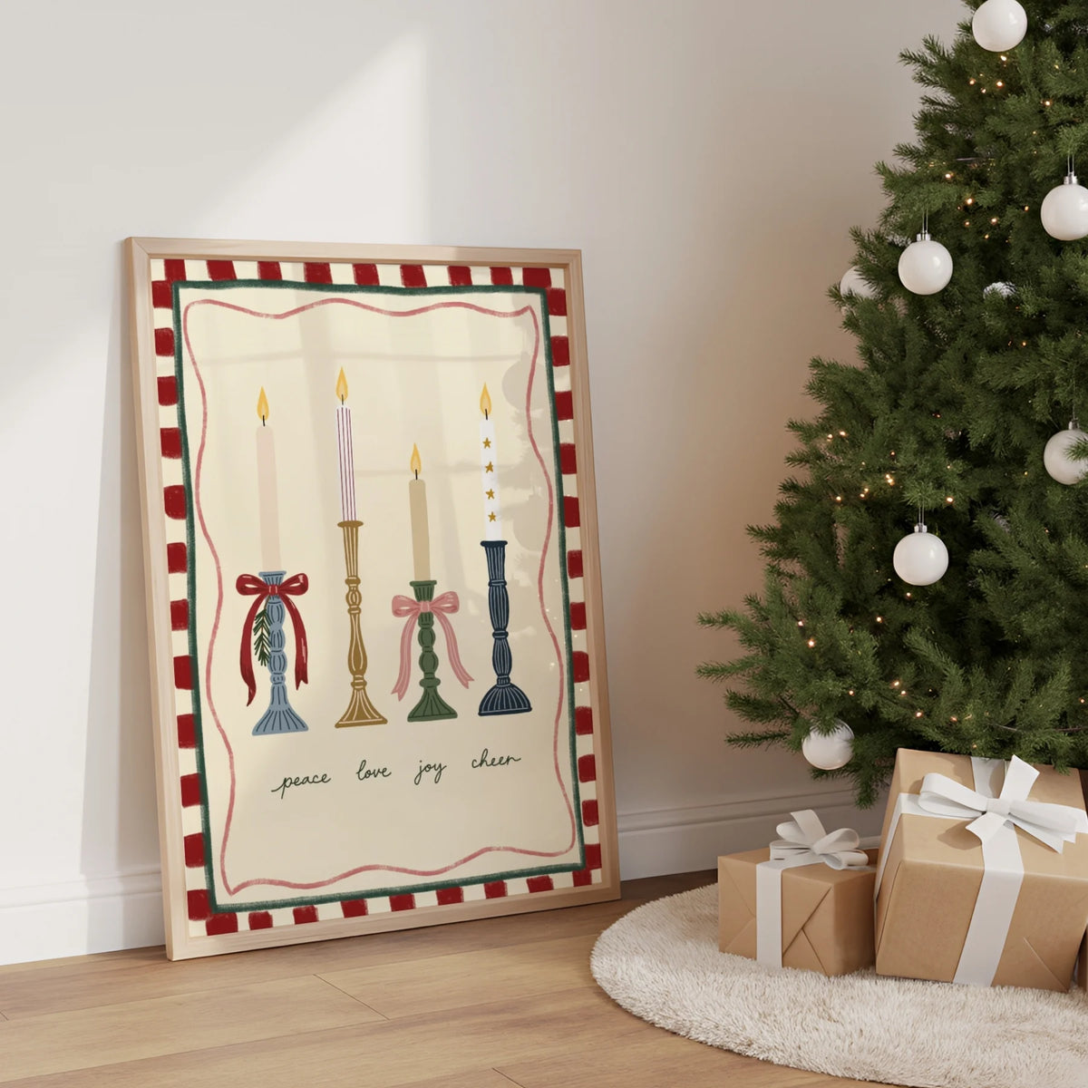 Christmas Candles with Festive Bows – Póster de Navidad