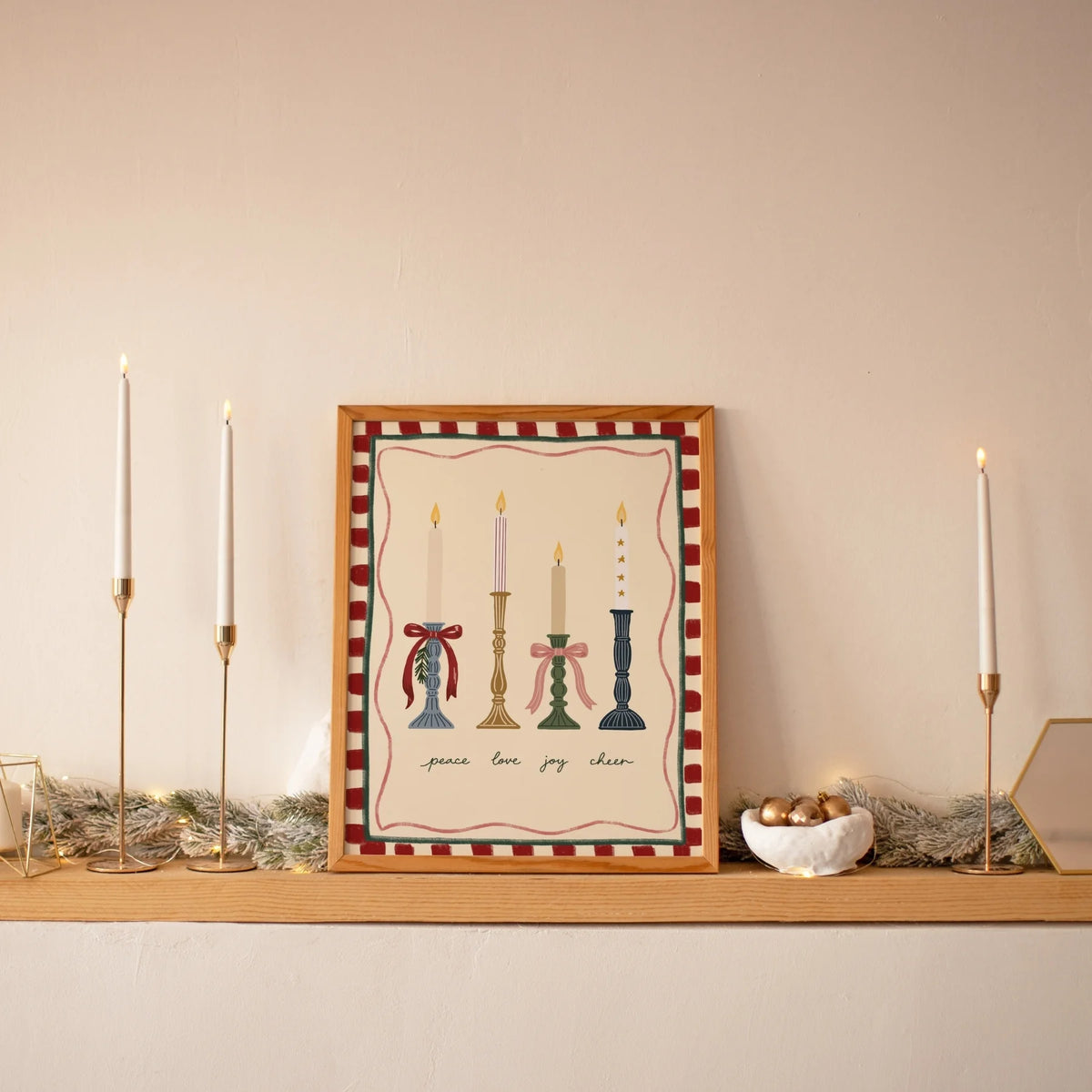 Christmas Candles with Festive Bows – Póster de Navidad