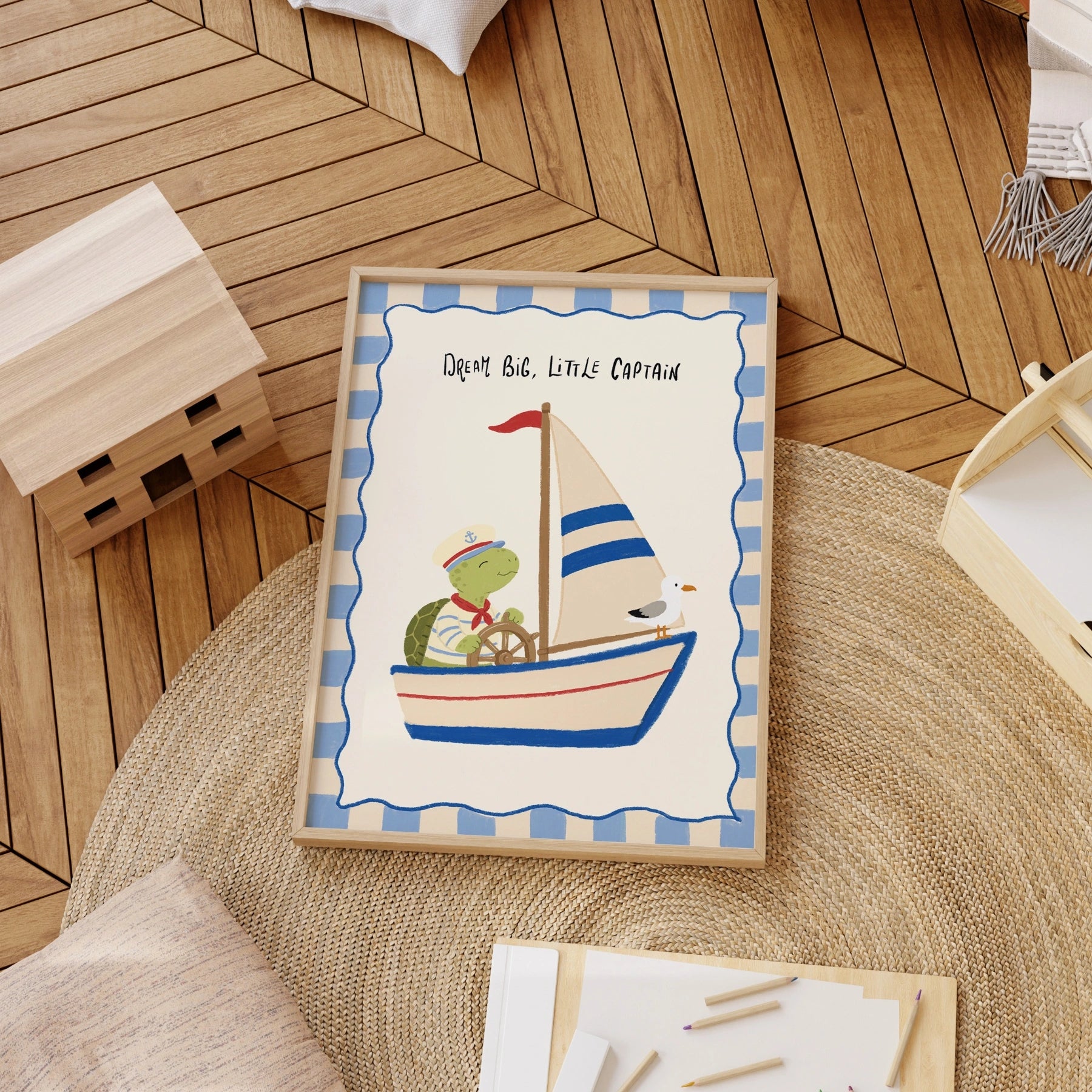 Sailboat Turtle Nursery Print, Boys Room Decor
