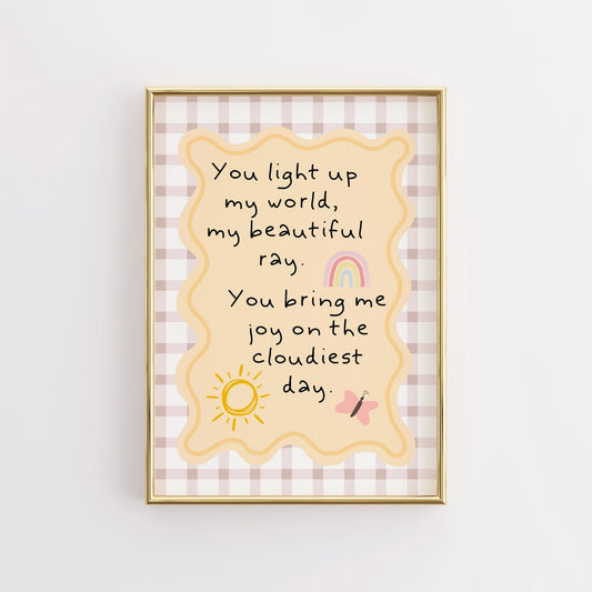 Nursery Quote Wall Art – Sunshine and Rainbow Print for Baby Room
