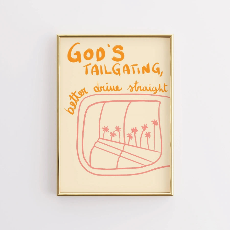 God’s Tailgating Christian Wall Art – Funny Rearview Mirror Print