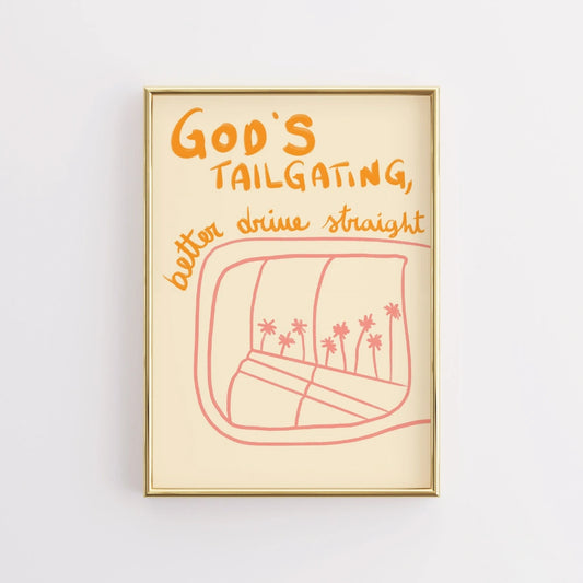 God’s Tailgating Christian Wall Art – Funny Rearview Mirror Print