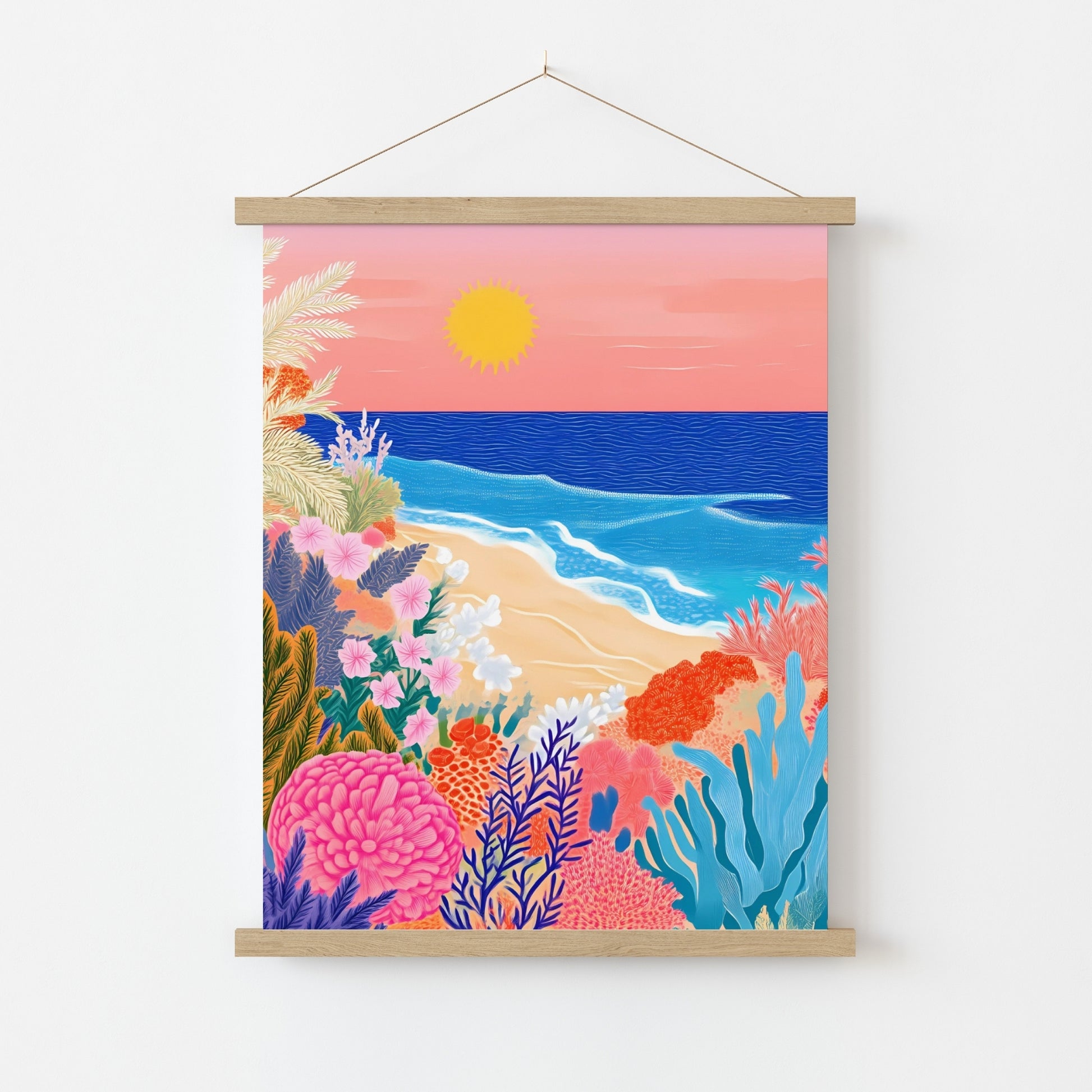 Tropical Beach Sunset Wall Art – Colorful Ocean Print