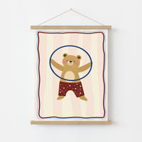 Hula Hoop Bear Wall Art – Playful Nursery Print, Circus Nursery Decor, Boys Room Decor
