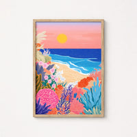 Tropical Beach Sunset Wall Art – Colorful Ocean Print