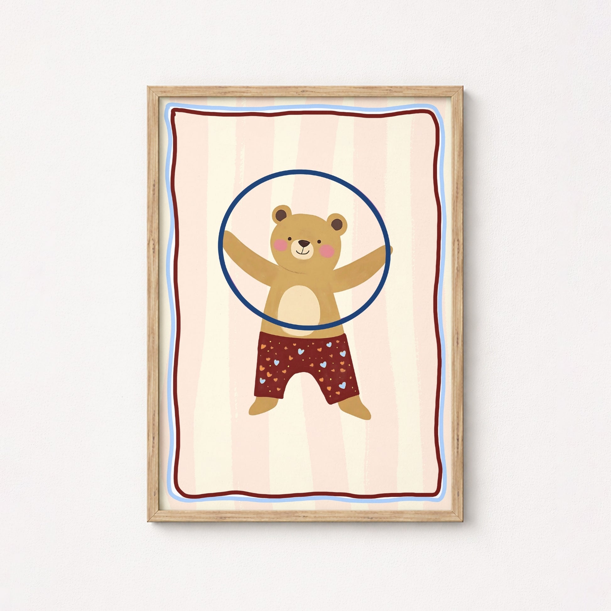 Hula Hoop Bear Wall Art – Playful Nursery Print, Circus Nursery Decor, Boys Room Decor