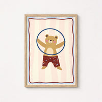 Hula Hoop Bear Wall Art – Playful Nursery Print, Circus Nursery Decor, Boys Room Decor