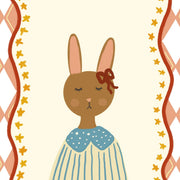 Vintage Bunny in a Blue Dress – Art mural pour chambre de bébé et enfants