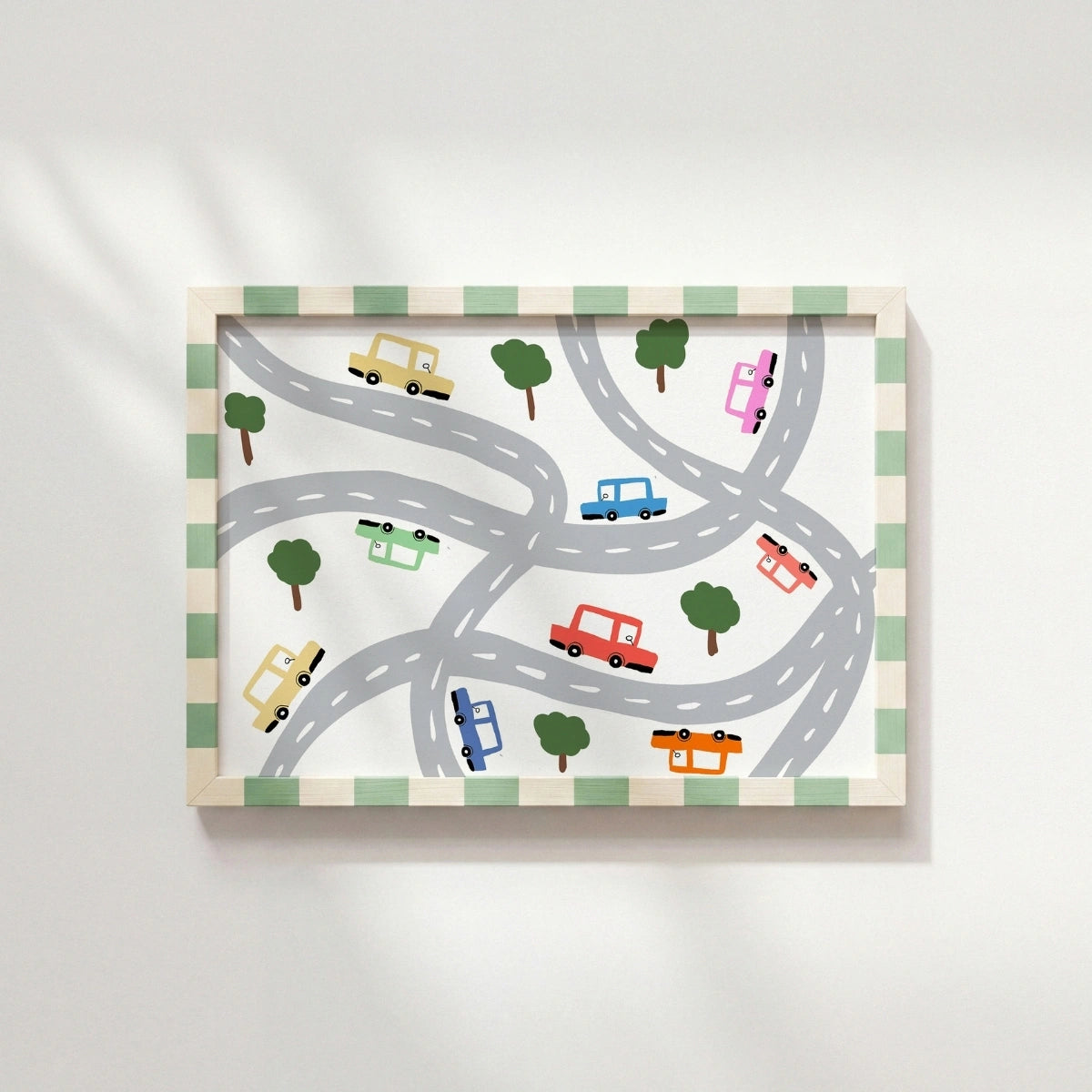 Stampa per cameretta auto in strada – Simpatica arte da parete con veicoli per bambini, decorazione per cameretta da maschio