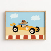 Race Car Dog Nursery Wall Art