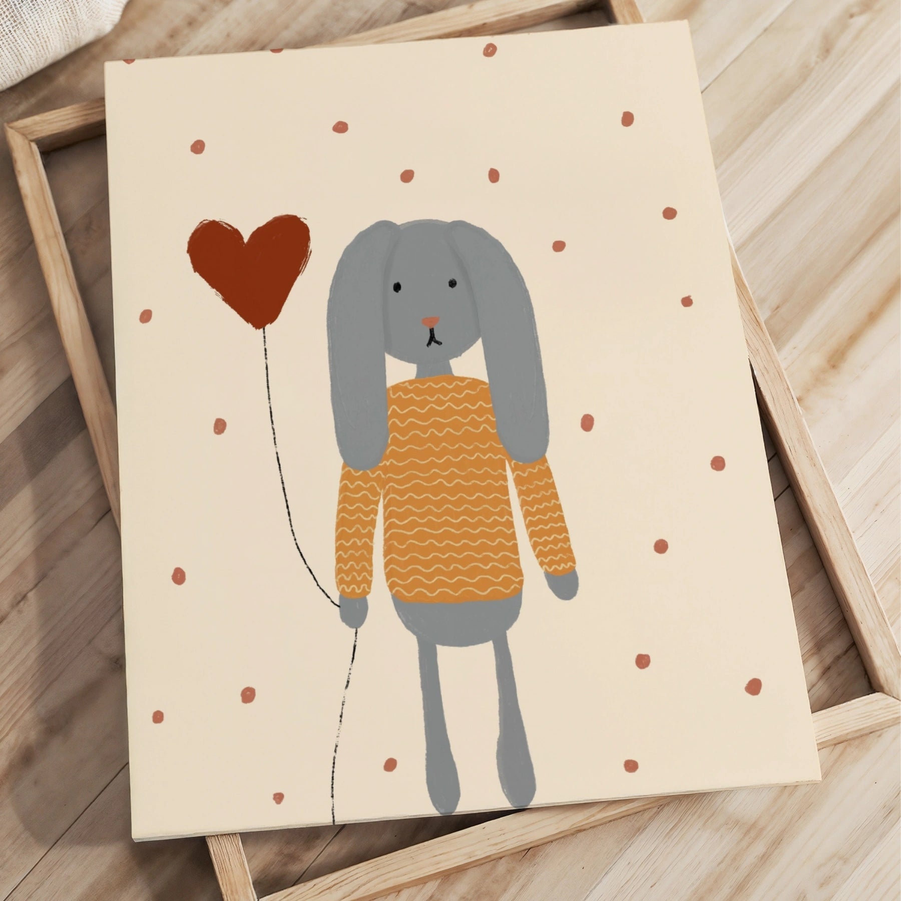 Bunny with Heart Balloon Nursery Canvas Print