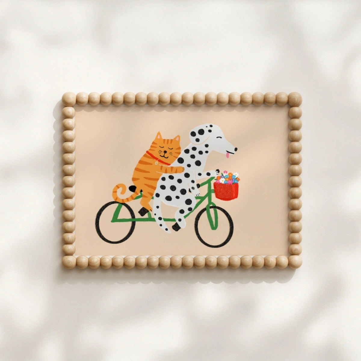 Impression Chat et Chien à Vélo – Décoration Murale Mignonne Animaux pour Enfants, Chambre de Garçons