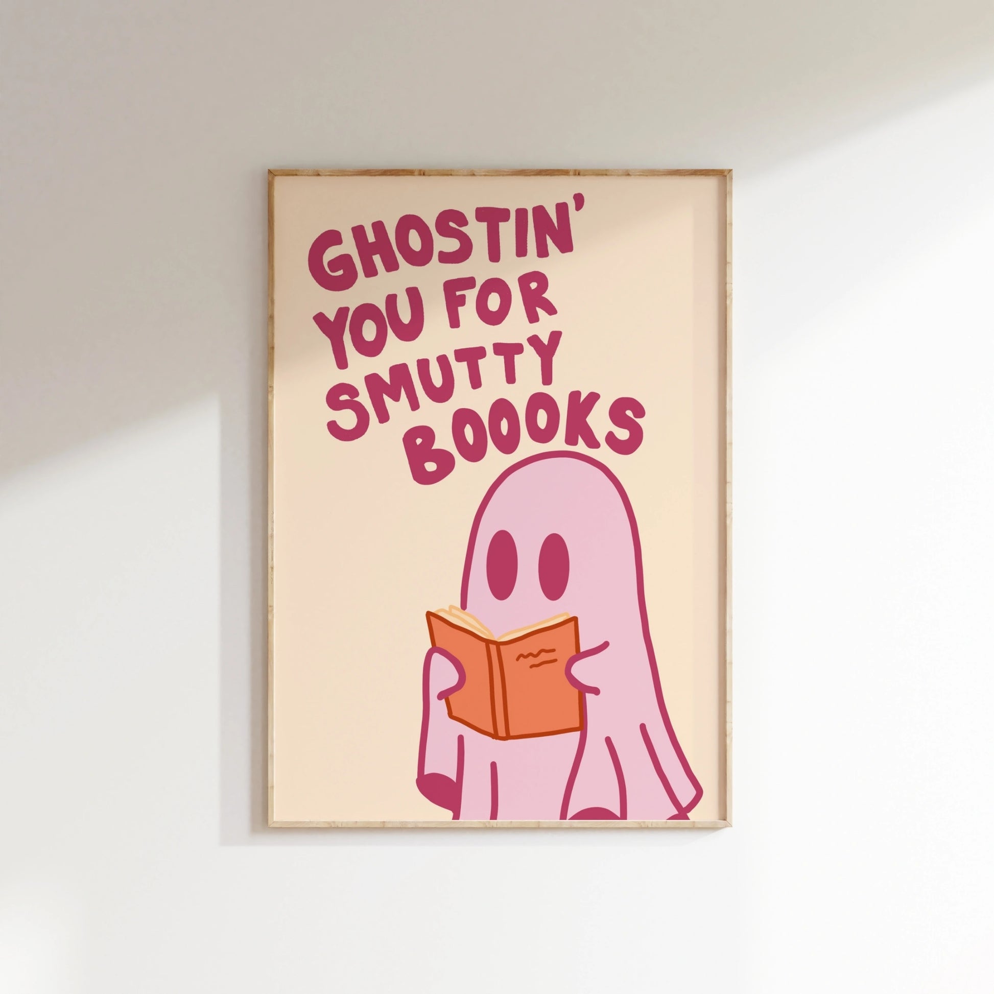 Smutty Books Print – Funny Pink Ghost Wall Art