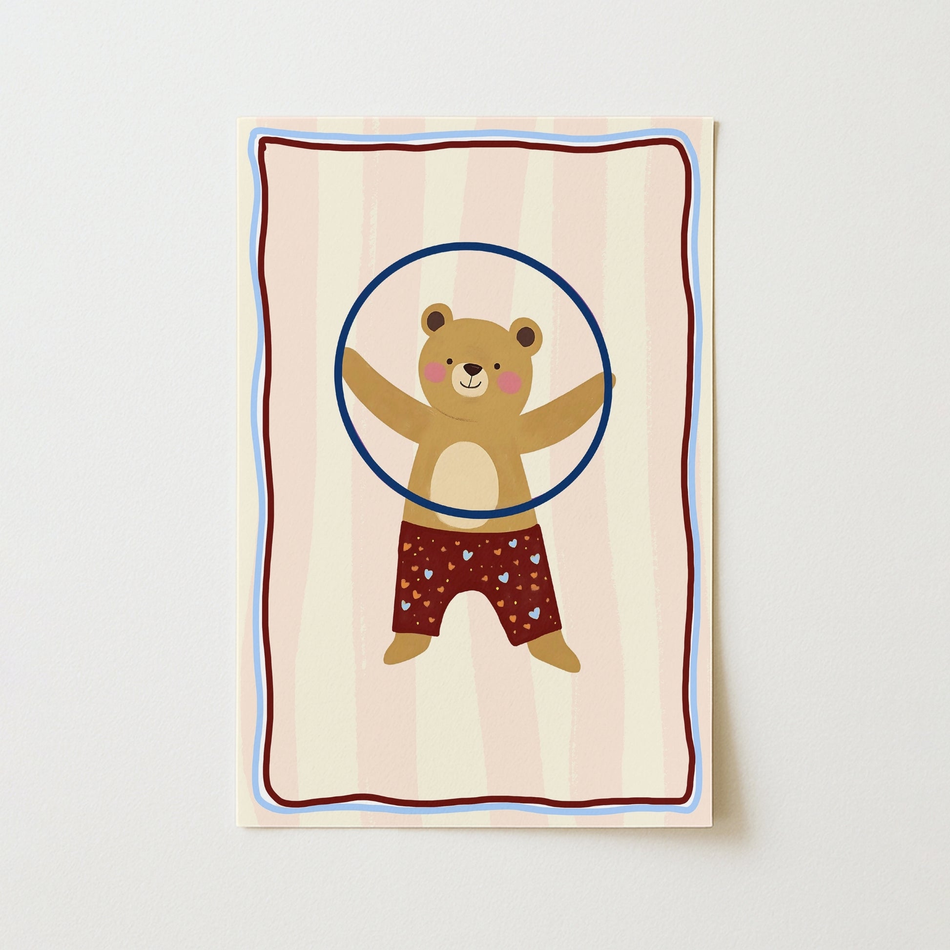 Hula Hoop Bear Wall Art – Playful Nursery Print, Circus Nursery Decor, Boys Room Decor