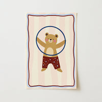 Hula Hoop Bear Wall Art – Playful Nursery Print, Circus Nursery Decor, Boys Room Decor