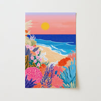 Tropical Beach Sunset Wall Art – Colorful Ocean Print