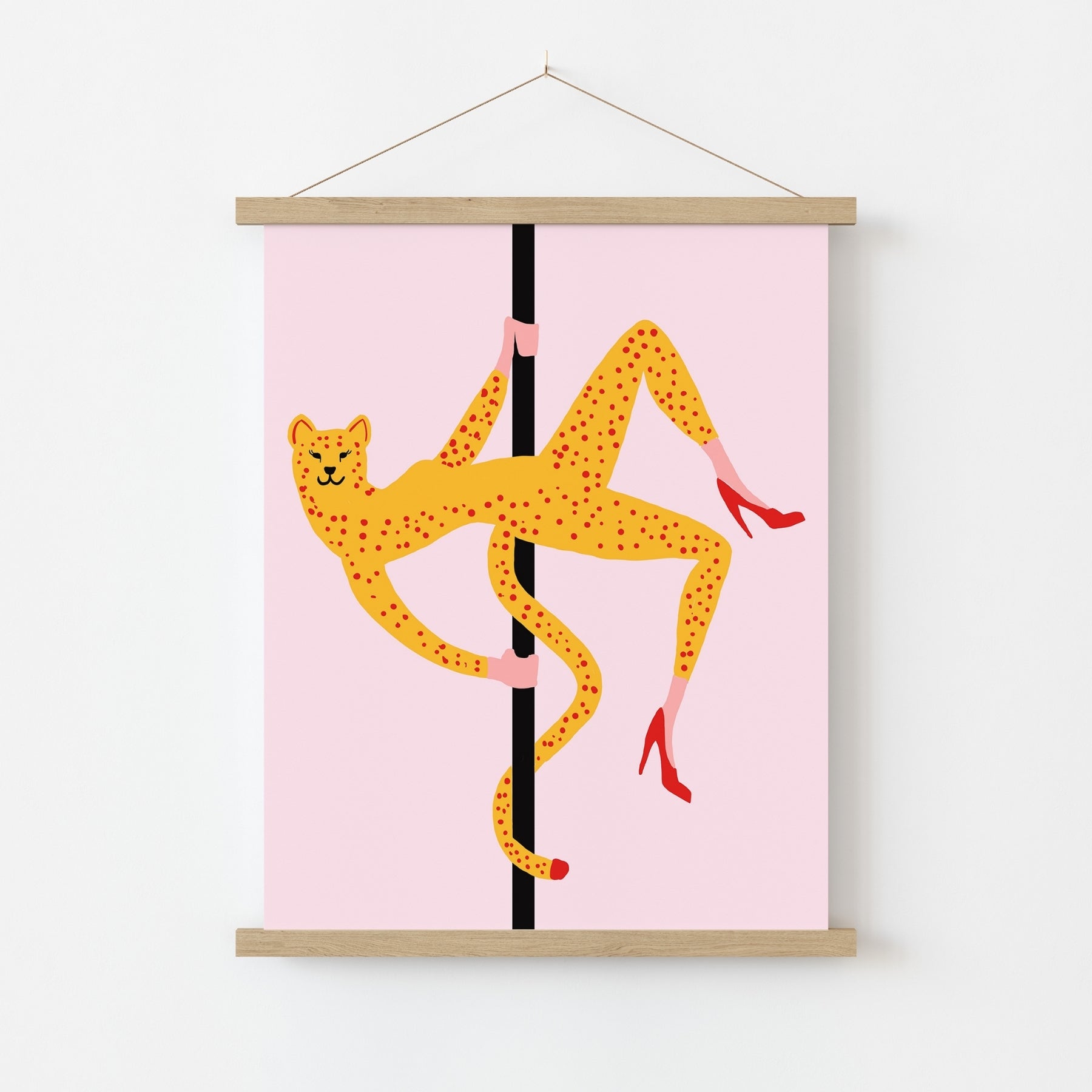 Pole Dancing Cheetah Wall Art – Funny Maximalist Animal Print