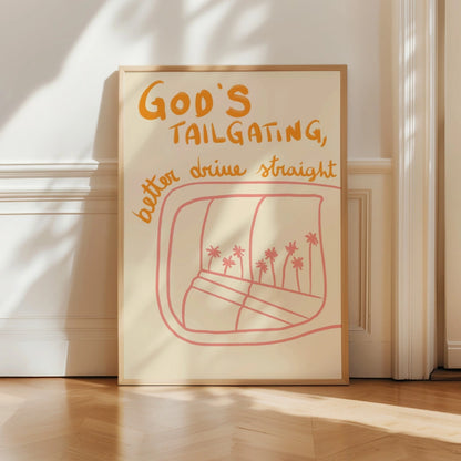 God’s Tailgating Christian Wall Art – Funny Rearview Mirror Print