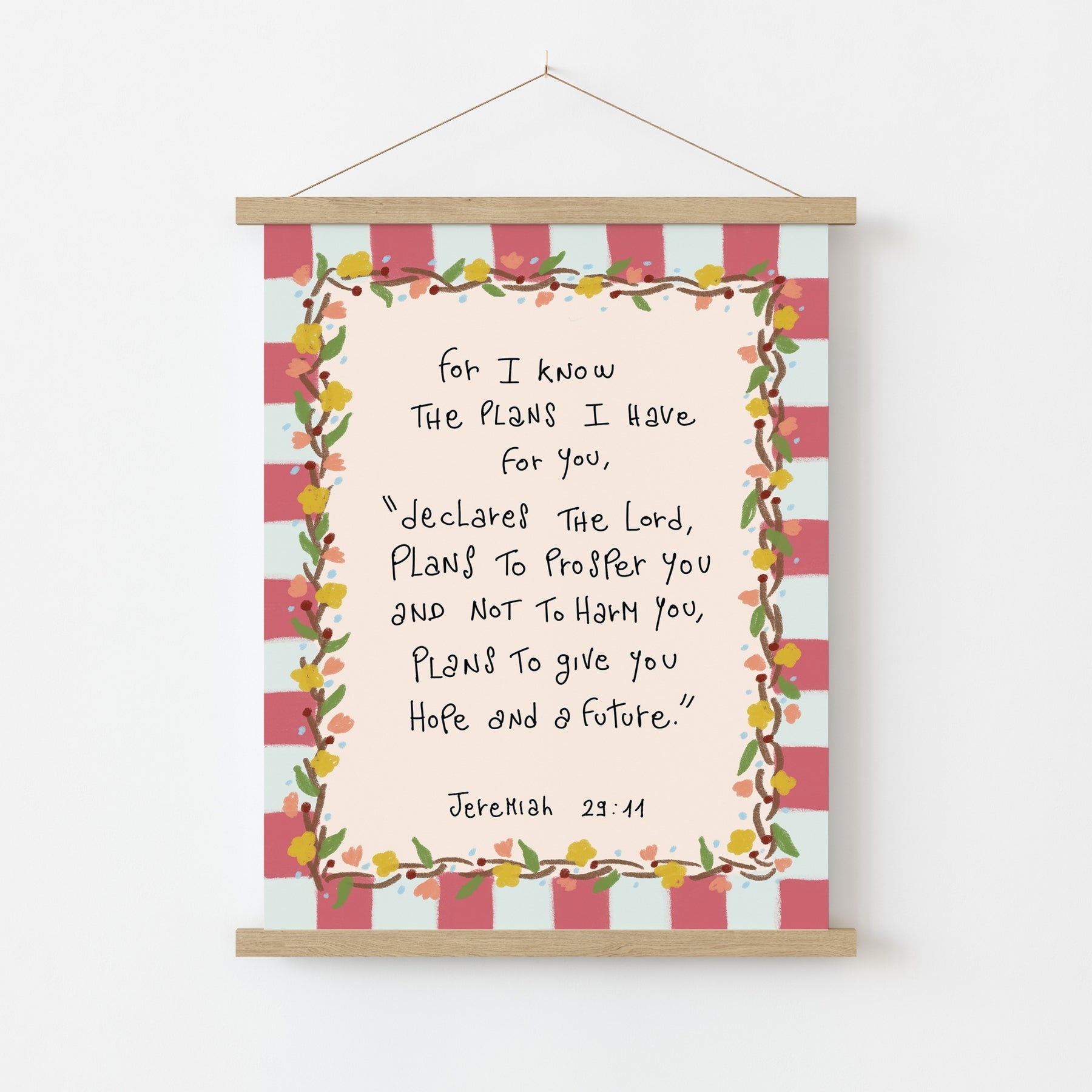 Jeremiah Scripture Print with Flowers, Christian Wall Decor