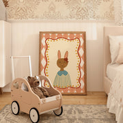 Vintage Bunny in a Blue Dress – Art mural pour chambre de bébé et enfants