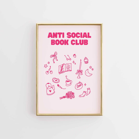 Anti Social Book Club  – Pink Bookish Print