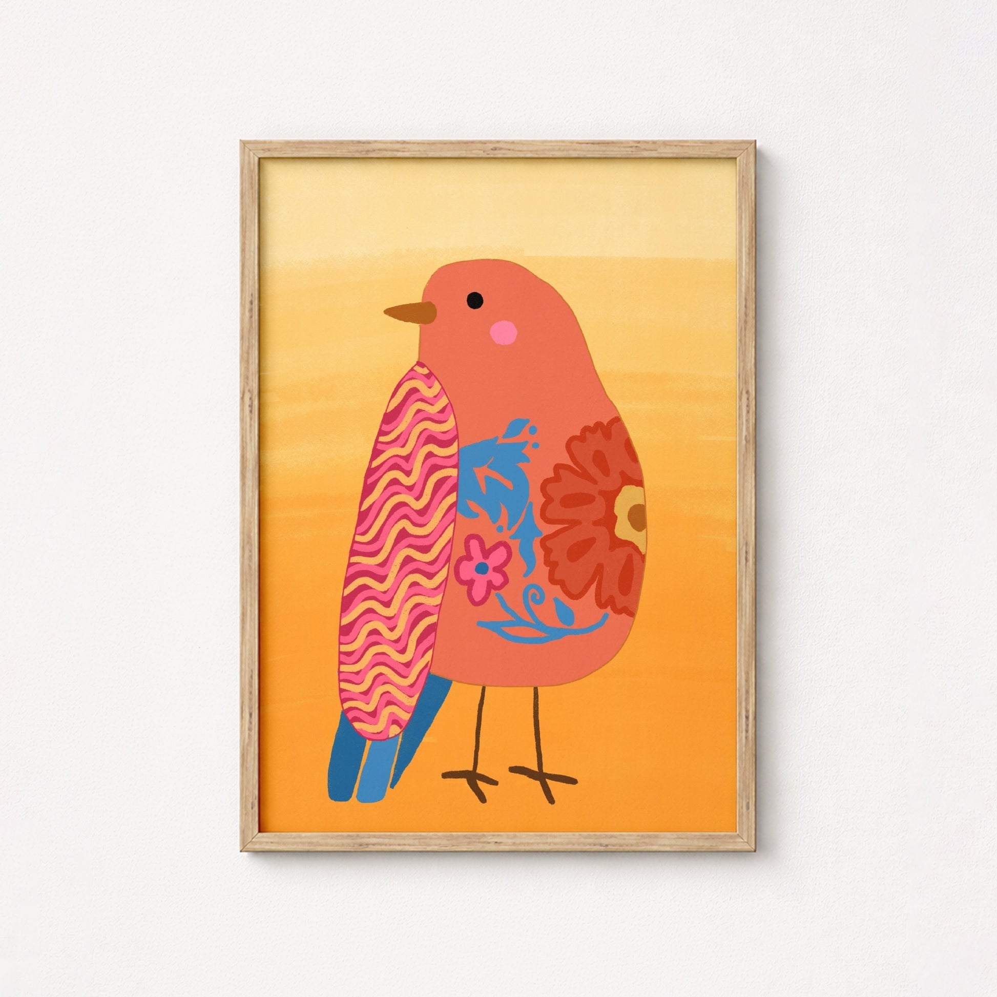 Boho Bird Wall Art – Vibrant Floral Bird Print