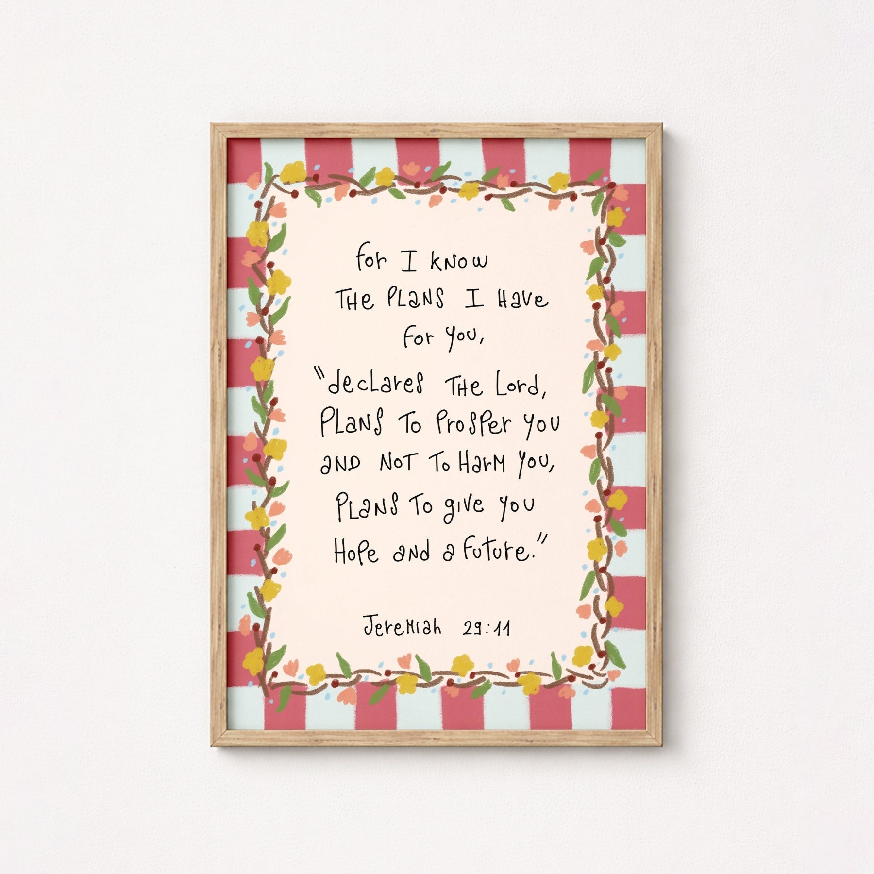 Jeremiah Scripture Print with Flowers, Christian Wall Decor