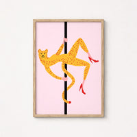 Pole Dancing Cheetah Wall Art – Funny Maximalist Animal Print