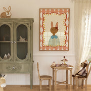 Vintage Bunny in a Blue Dress – Art mural pour chambre de bébé et enfants
