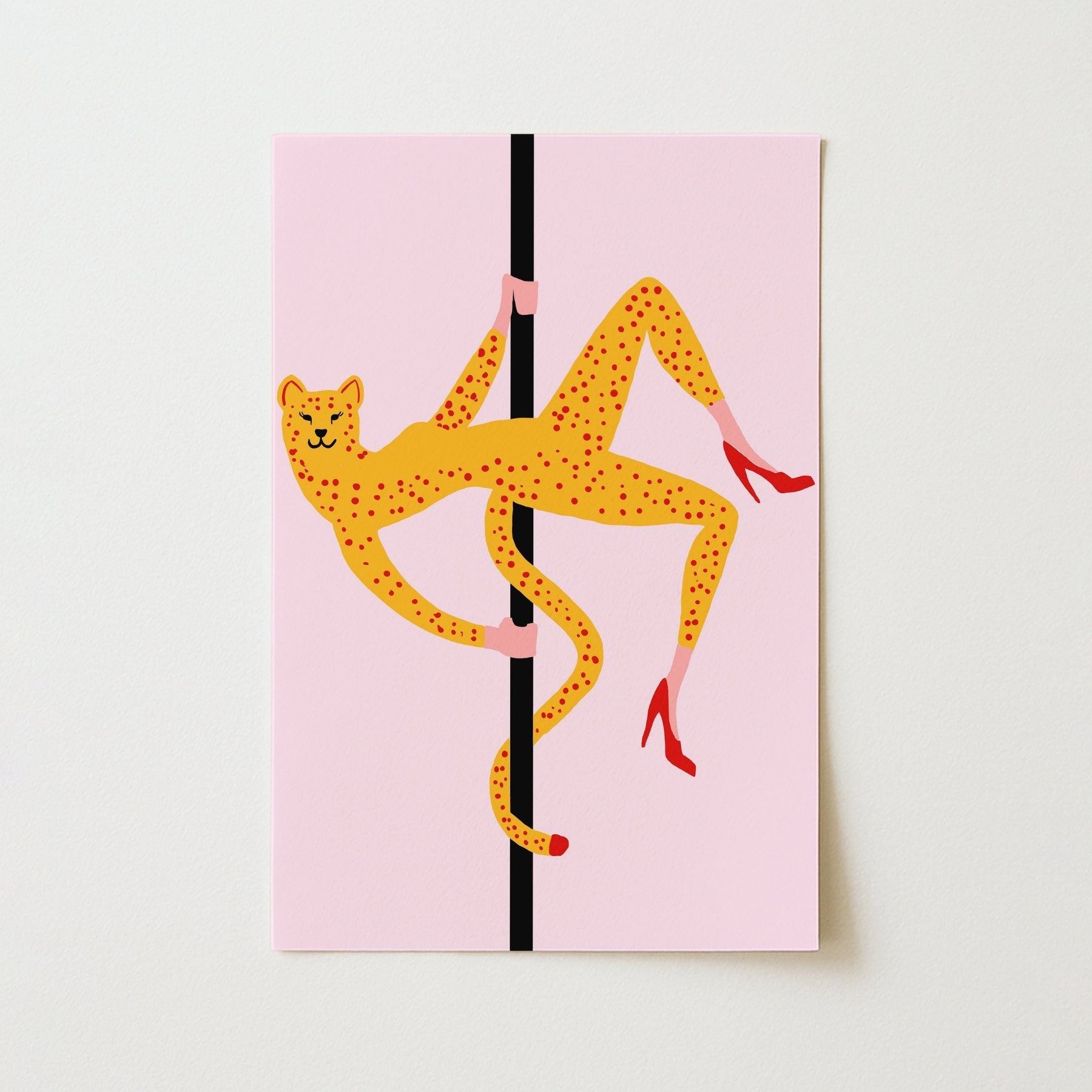 Pole Dancing Cheetah Wall Art – Funny Maximalist Animal Print
