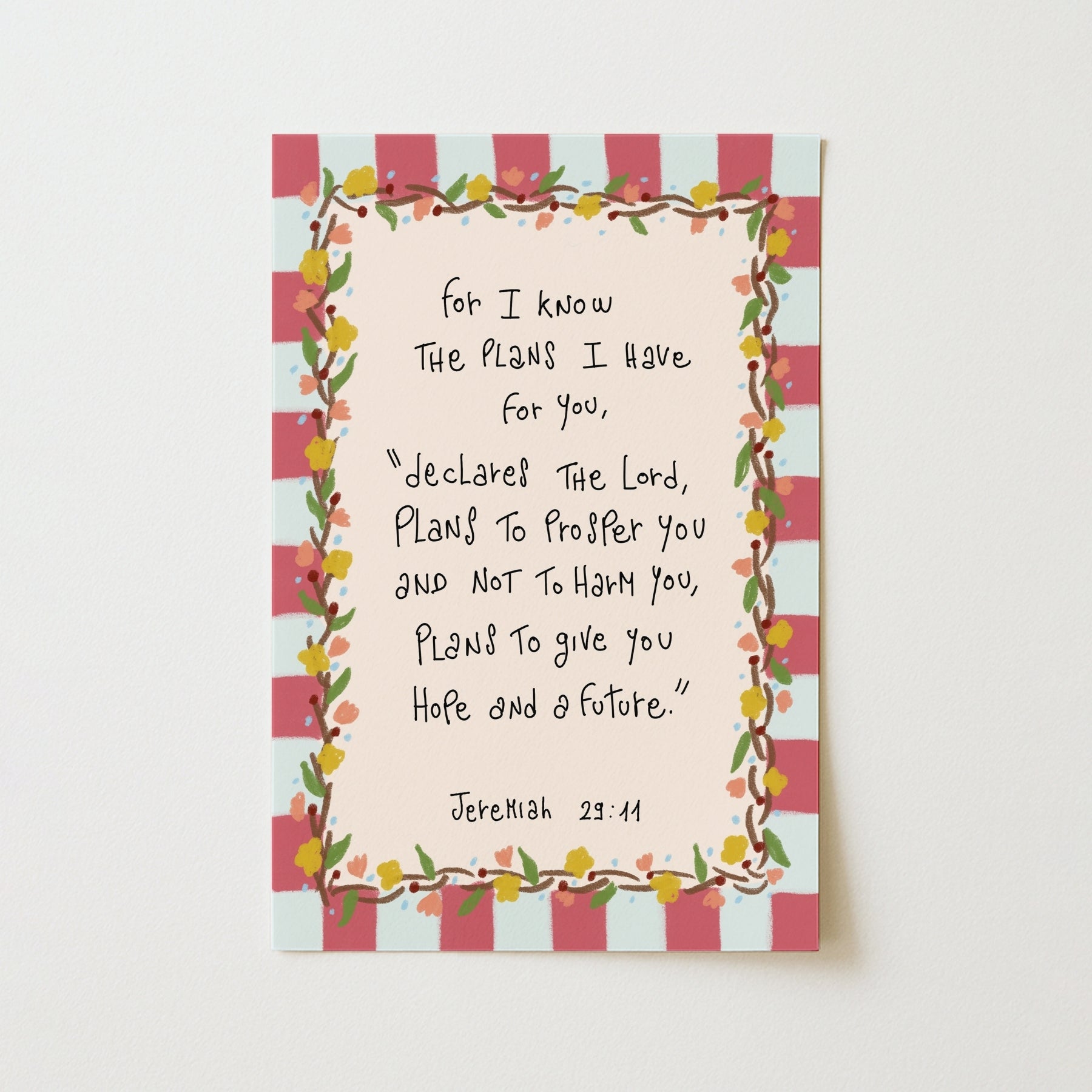 Jeremiah Scripture Print with Flowers, Christian Wall Decor