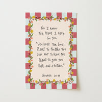 Jeremiah Scripture Print with Flowers, Christian Wall Decor