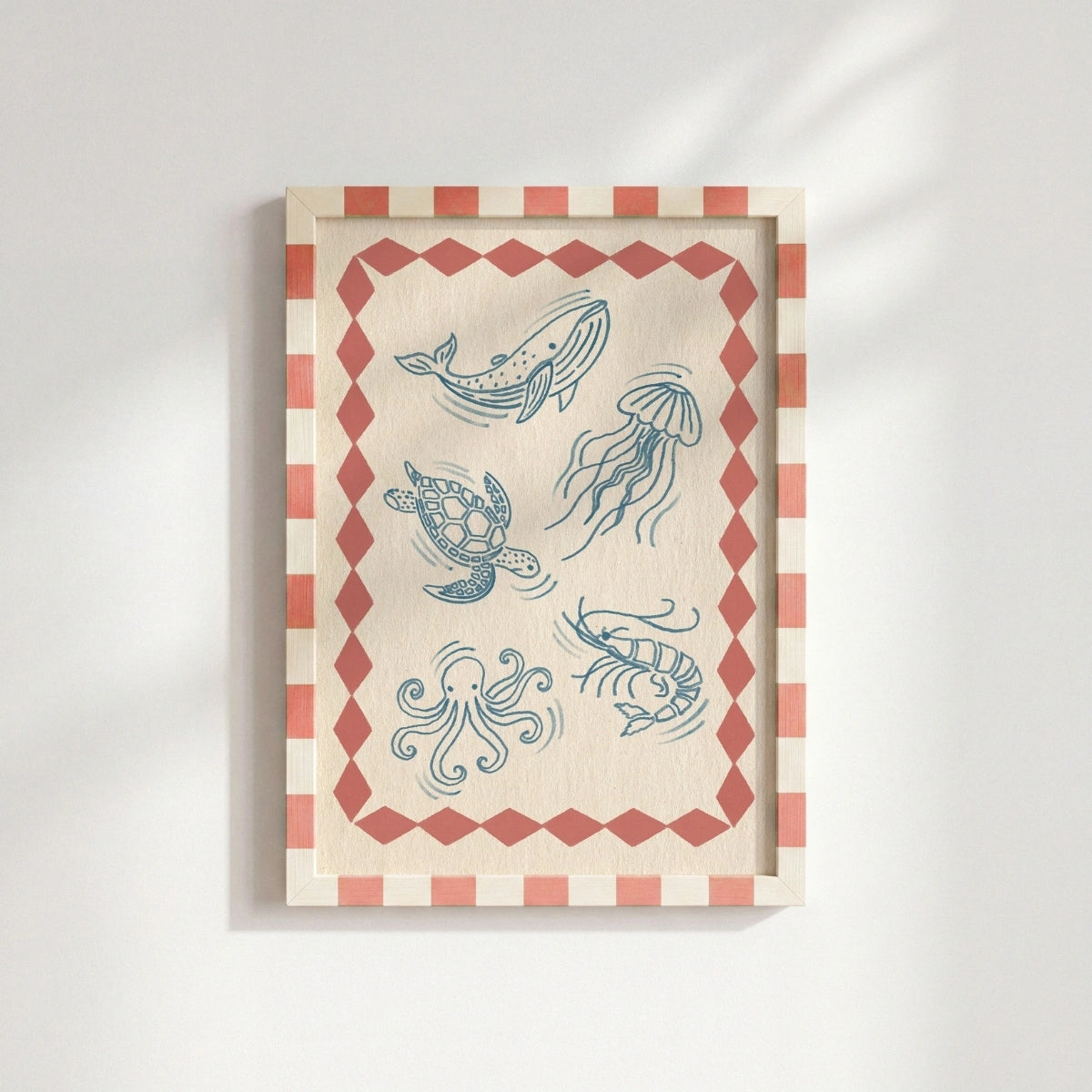 Arte de pared de vida marina, decoración costera de pared