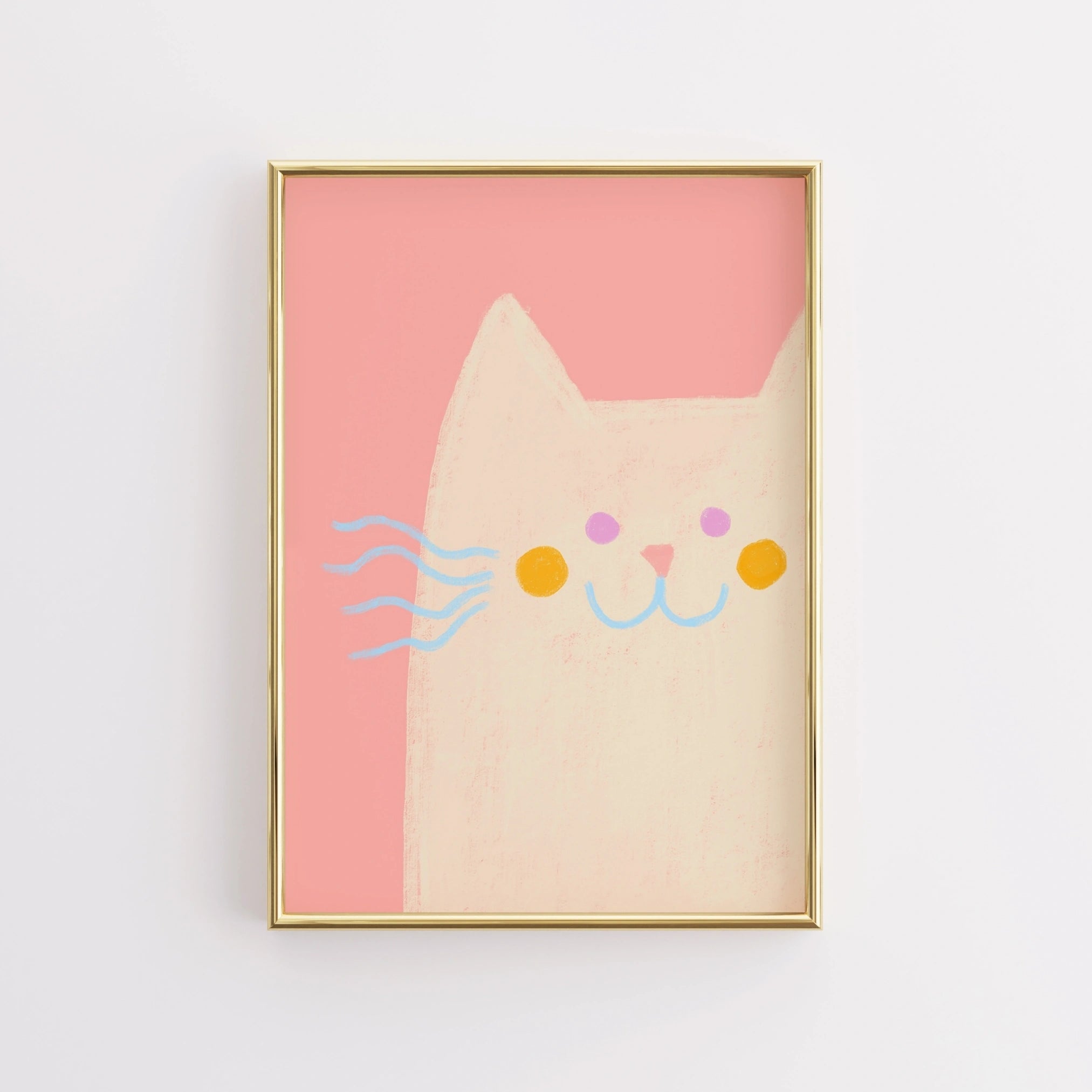 Pink Cat Nursery Wall Art – Whimsical Pastel Animal Print for Kids