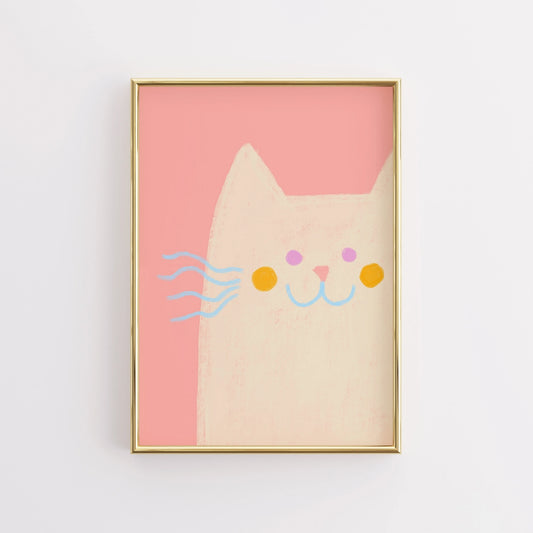 Pink Cat Nursery Wall Art – Whimsical Pastel Animal Print for Kids