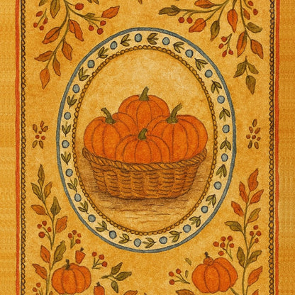 Pumpkin Basket Wall Art - Rustic Autumn Folk Print