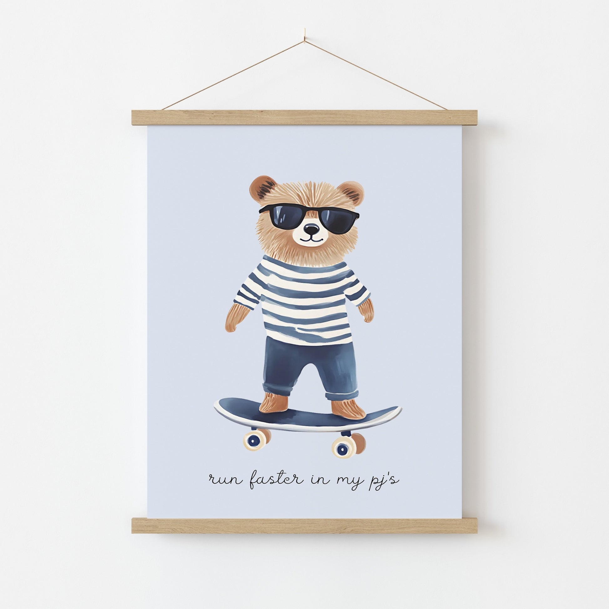 Cool Bear Skateboard Print – Pajama Nursery Wall Art, Boys Room Decor
