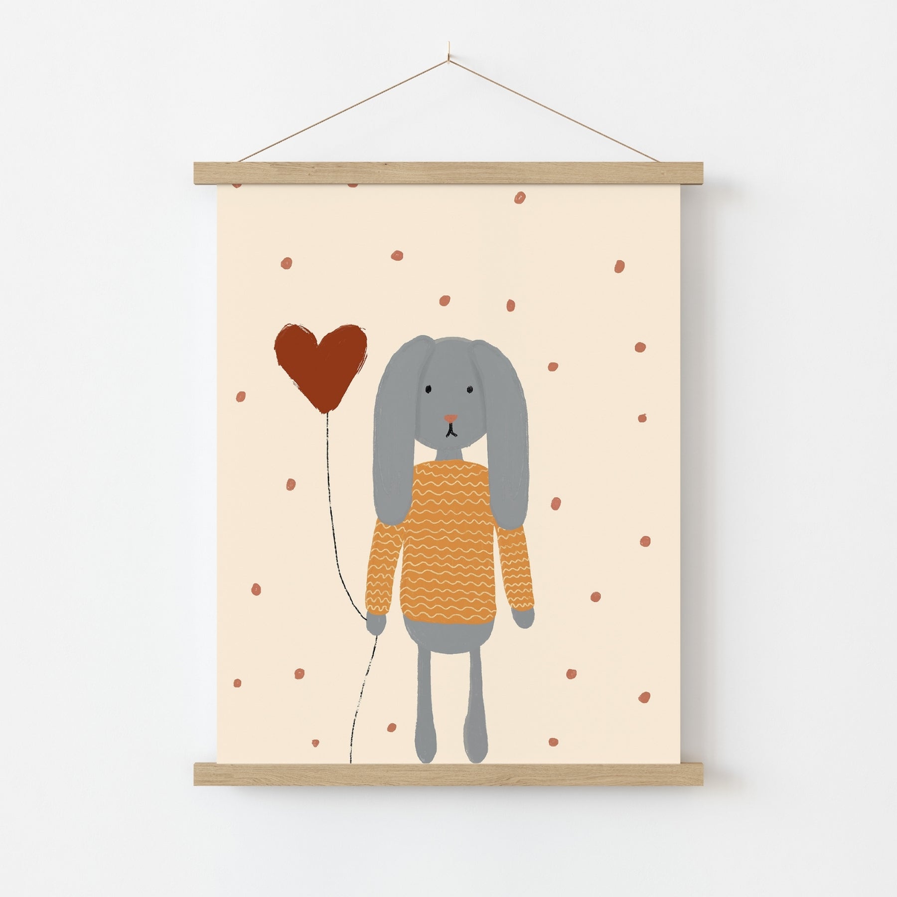 Bunny with Heart Balloon Nursery Print, Vintage Nursery Decor