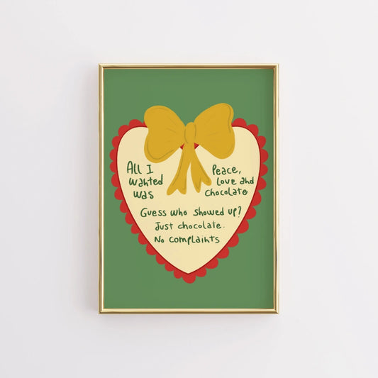 Peace Love Chocolate Wall Art – Funny Christmas Quote Print