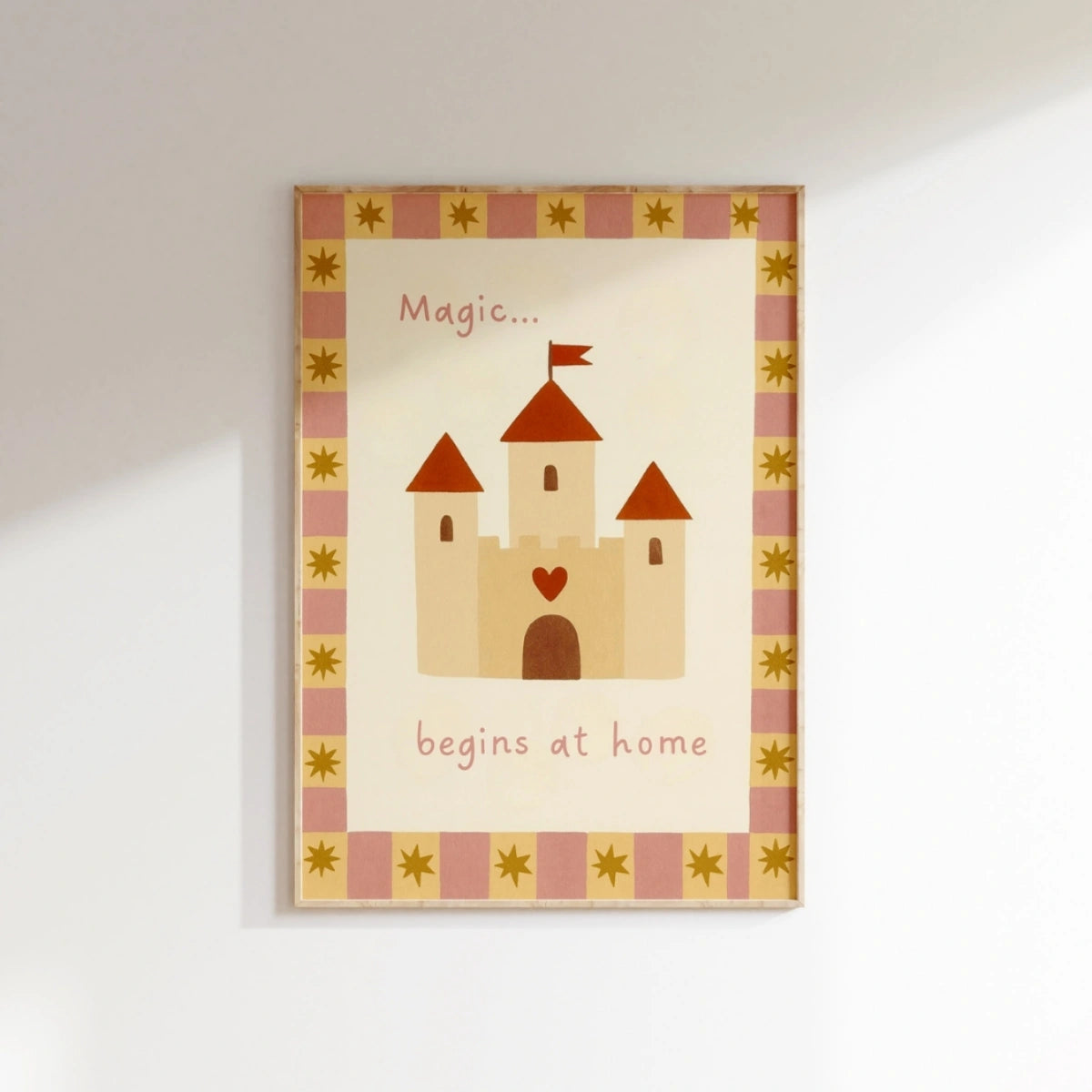Affiche de château pour chambre d'enfant - La magie commence à la maison, décoration murale colorée pour enfants
