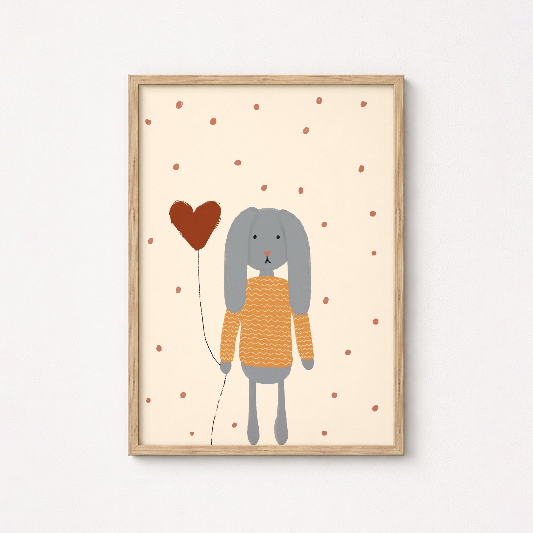 Bunny with Heart Balloon Nursery Print, Vintage Nursery Decor