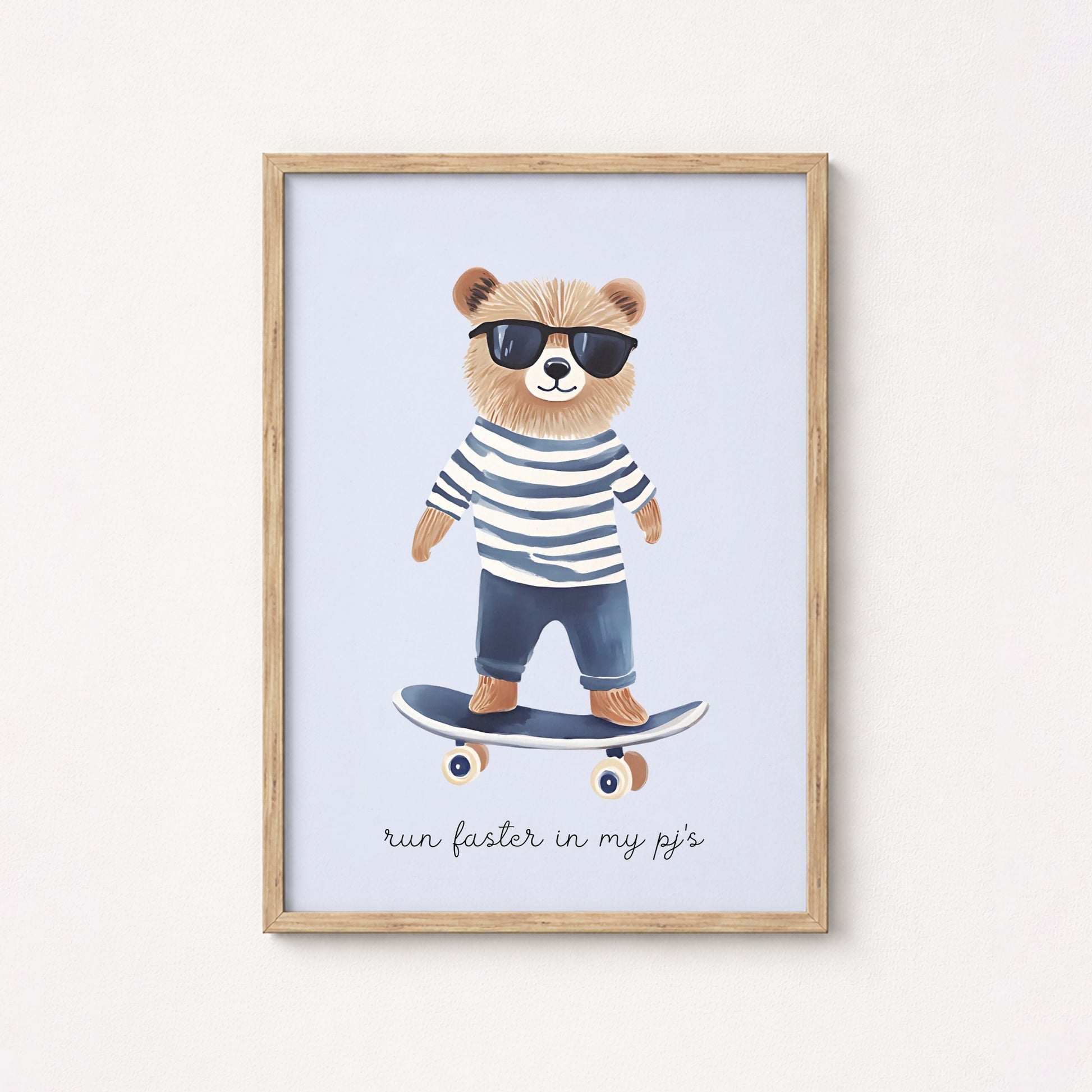Cool Bear Skateboard Print – Pajama Nursery Wall Art, Boys Room Decor