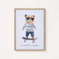 Cool Bear Skateboard Print – Pajama Nursery Wall Art, Boys Room Decor